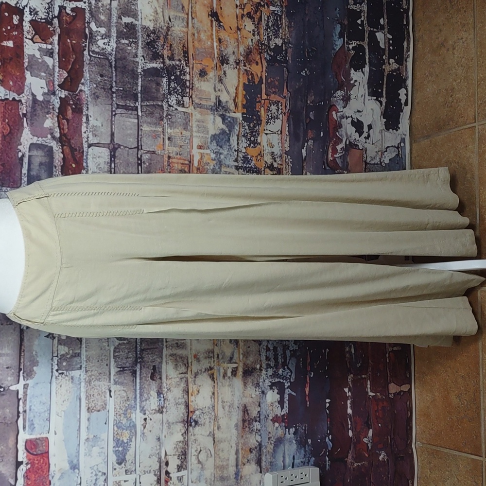 Elie Tahari Womens Sz 10 Bone Linen-Blend Stretch Wide-Leg Pleated Crepe Pants